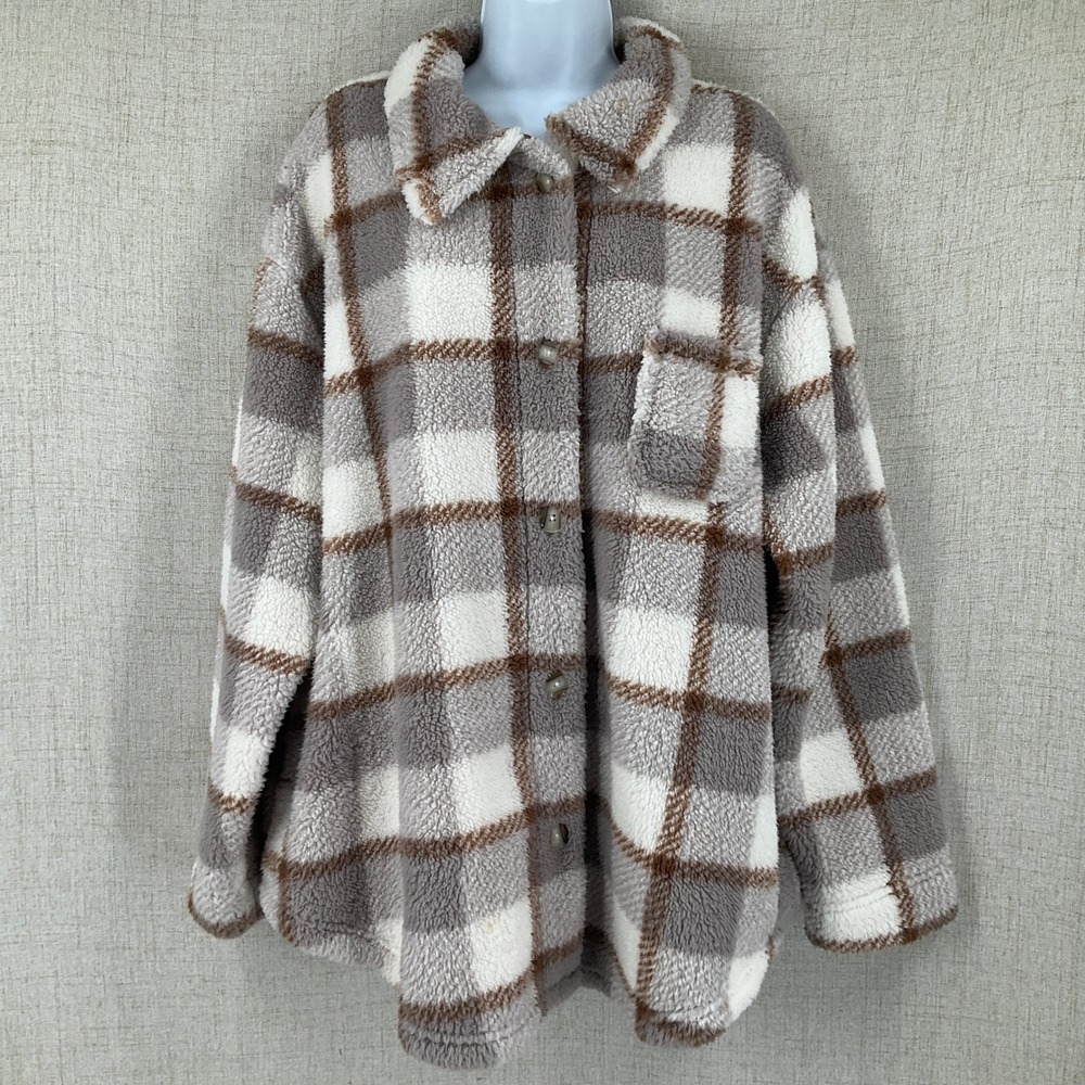 Koolaburra by UGG Shacket Womens XL Brown Plaid Sherpa Fleece Oversized Jacket